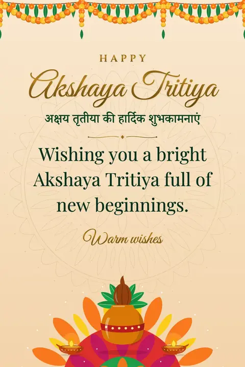 Akshaya Tritiya wishes image: Wishing you a bright Akshaya Tritiya full of new beginnings.