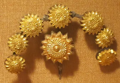 Gold ear ornaments shaped like suns with rays