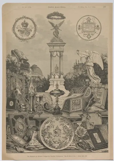 An old German engraving of gifts for a golden wedding anniversary