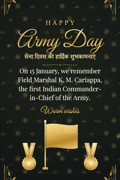 Army Day (India) wishes image: On 15 January, we remember Field Marshal K. M. Cariappa, the first Indian Commander-in-Chief of the Army.