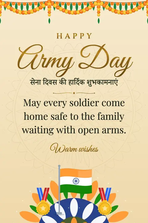 Army Day (India) wishes image: May every soldier come home safe to the family waiting with open arms.