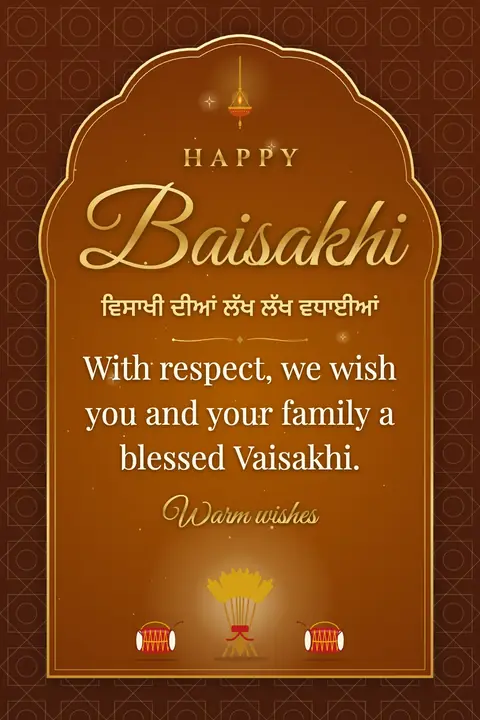Baisakhi wishes image: With respect, we wish you and your family a blessed Vaisakhi.