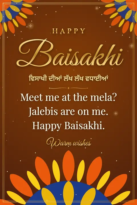 Baisakhi wishes image: Meet me at the mela? Jalebis are on me. Happy Baisakhi.