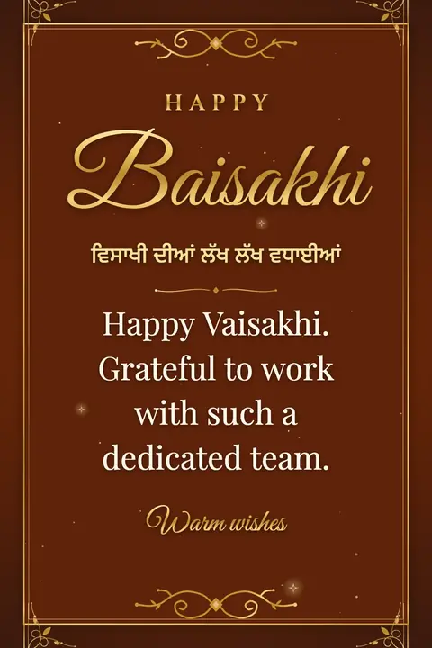 Baisakhi wishes image: Happy Vaisakhi. Grateful to work with such a dedicated team.
