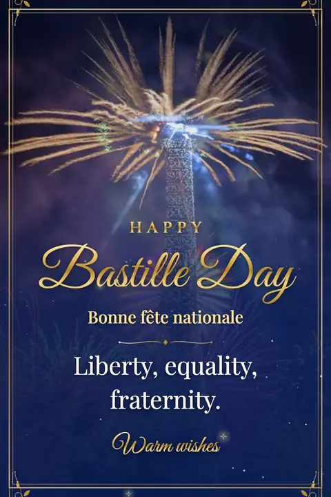 Bastille Day wishes image: Liberty, equality, fraternity.