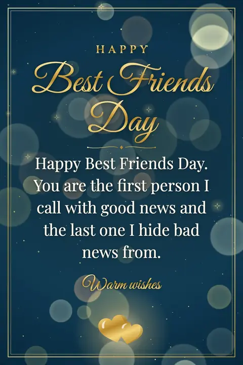 Best Friends Day wishes image: Happy Best Friends Day. You are the first person I call with good news and the last one I hide bad news from.