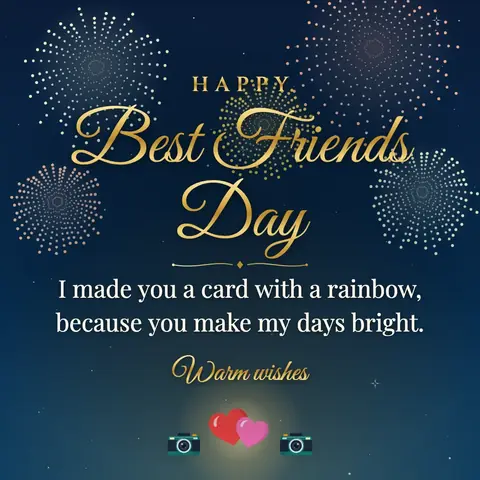 Best Friends Day wishes image: I made you a card with a rainbow, because you make my days bright.