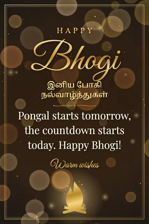 Bhogi wishes image: Pongal starts tomorrow, the countdown starts today. Happy Bhogi!