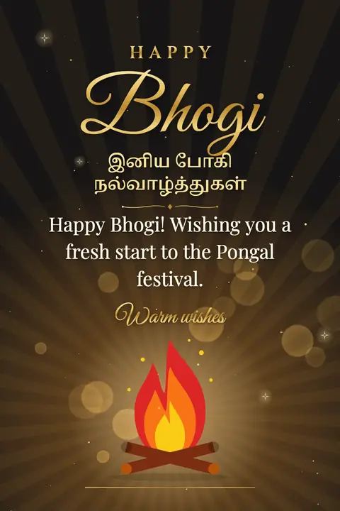 Bhogi wishes image: Happy Bhogi! Wishing you a fresh start to the Pongal festival.
