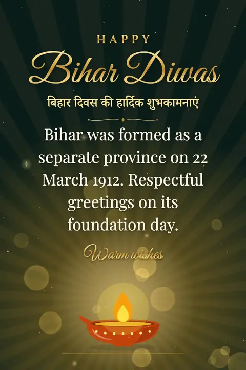 Bihar Diwas wishes image: Bihar was formed as a separate province on 22 March 1912. Respectful greetings on its foundation day.