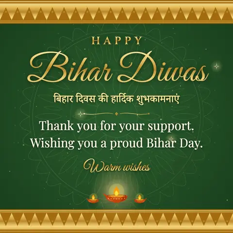 Bihar Diwas wishes image: Thank you for your support. Wishing you a proud Bihar Day.