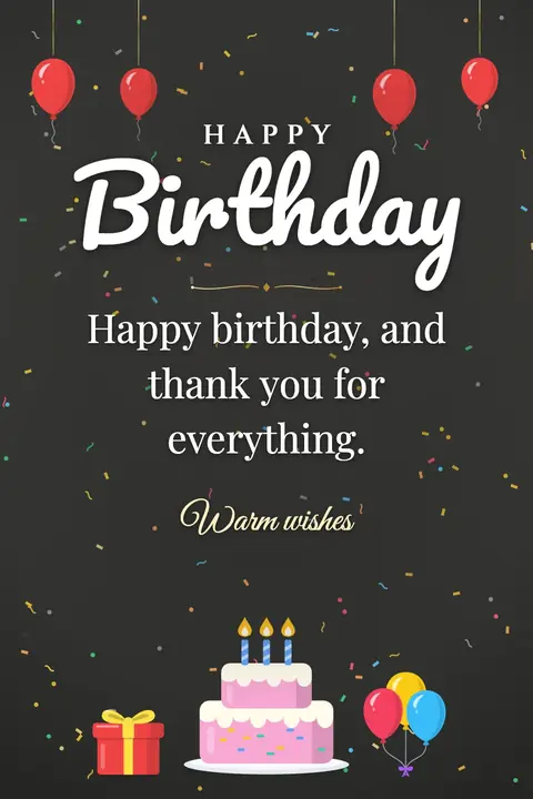 Birthday Wishes for Boss wishes image: Happy birthday, and thank you for everything.