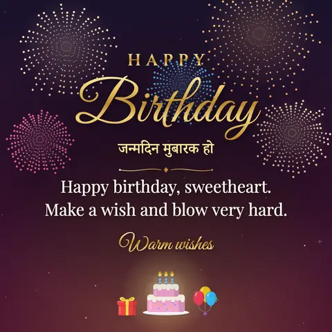 Birthday wishes image: Happy birthday, sweetheart. Make a wish and blow very hard.