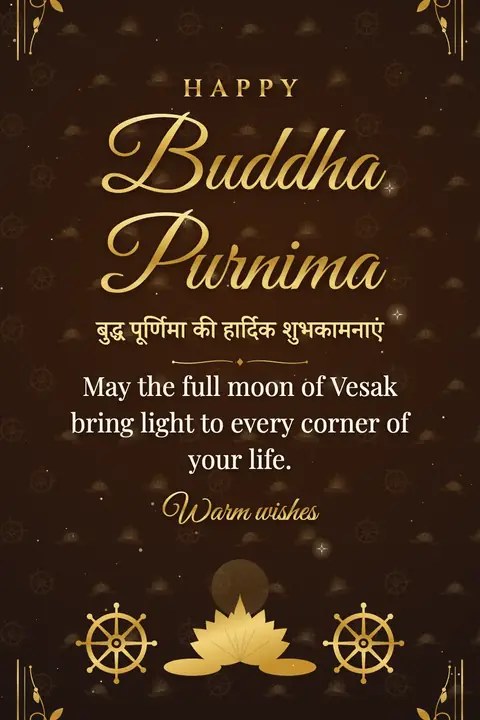 Buddha Purnima wishes image: May the full moon of Vesak bring light to every corner of your life.