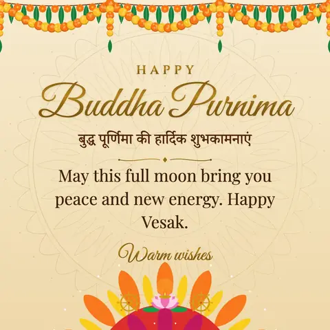 Buddha Purnima wishes image: May this full moon bring you peace and new energy. Happy Vesak.
