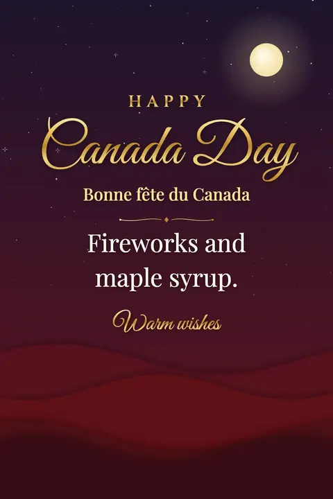 Canada Day wishes image: Fireworks and maple syrup.