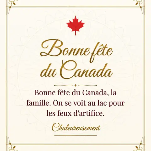 Canada Day wishes image: Bonne fête du Canada, la famille. On se voit au lac pour les feux d'artifice.
