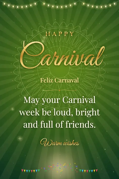 Carnival wishes image: May your Carnival week be loud, bright and full of friends.