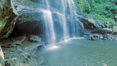 A clear blue pool at the foot of Vantawng Falls in Mizoram