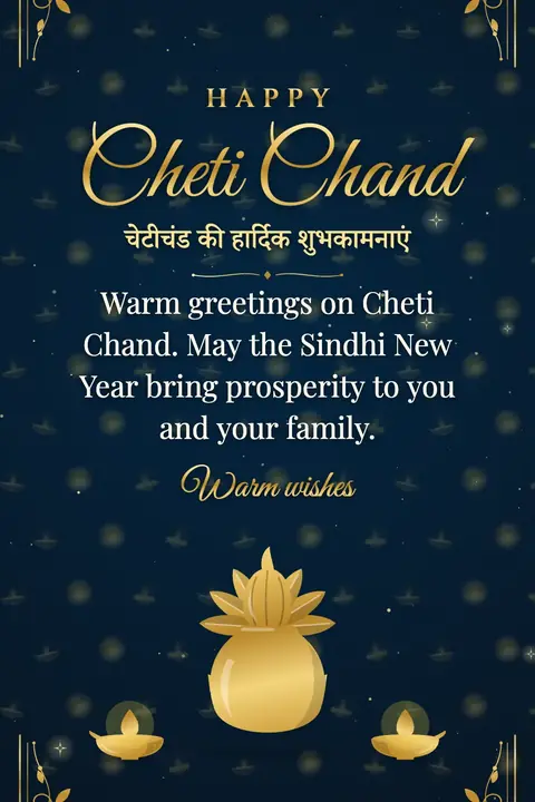 Cheti Chand wishes image: Warm greetings on Cheti Chand. May the Sindhi New Year bring prosperity to you and your family.