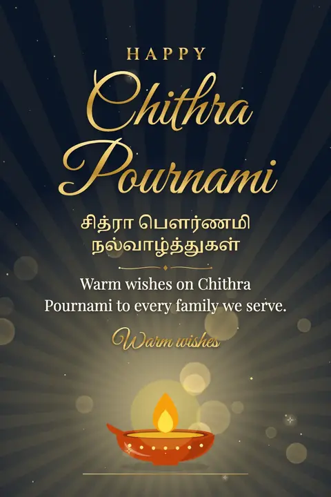 Chithra Pournami wishes image: Warm wishes on Chithra Pournami to every family we serve.