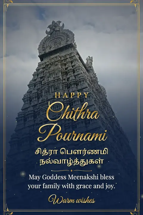 Chithra Pournami wishes image: May Goddess Meenakshi bless your family with grace and joy.