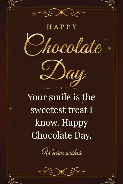Chocolate Day wishes image: Your smile is the sweetest treat I know. Happy Chocolate Day.