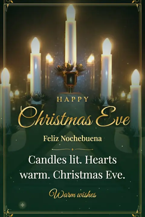 Christmas Eve wishes image: Candles lit. Hearts warm. Christmas Eve.