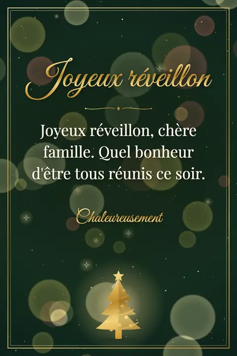 Christmas Eve wishes image: Joyeux réveillon, chère famille. Quel bonheur d'être tous réunis ce soir.