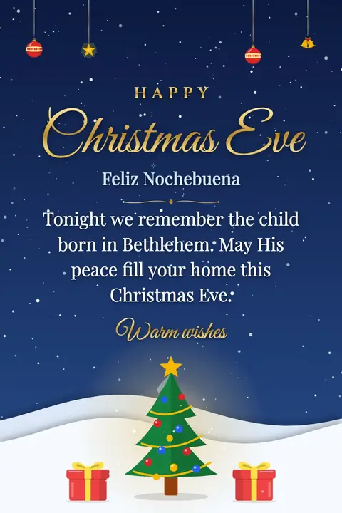 Christmas Eve wishes image: Tonight we remember the child born in Bethlehem. May His peace fill your home this Christmas Eve.