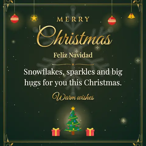 Christmas wishes image: Snowflakes, sparkles and big hugs for you this Christmas.