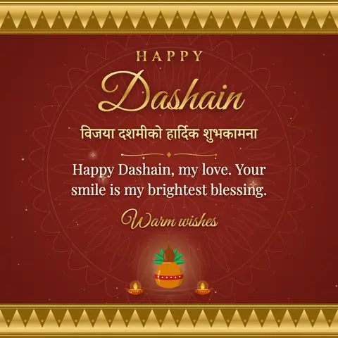 Dashain wishes image: Happy Dashain, my love. Your smile is my brightest blessing.