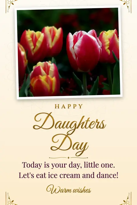 Daughters Day wishes image: Today is your day, little one. Let's eat ice cream and dance!