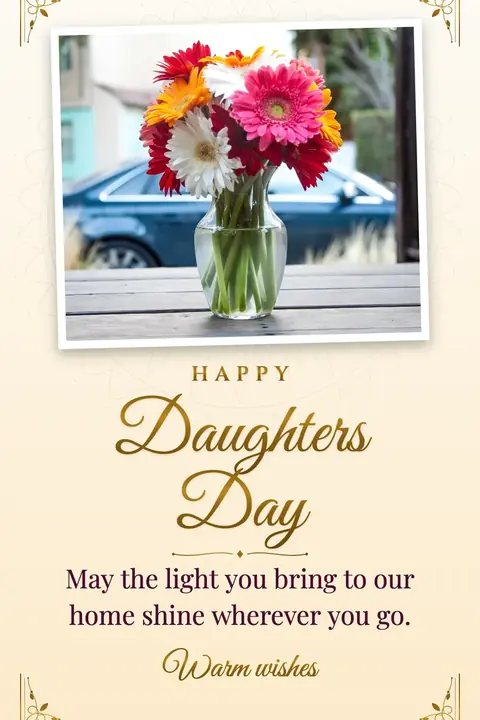 Daughters Day wishes image: May the light you bring to our home shine wherever you go.