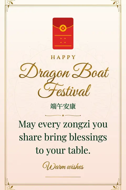 Dragon Boat Festival wishes image: May every zongzi you share bring blessings to your table.