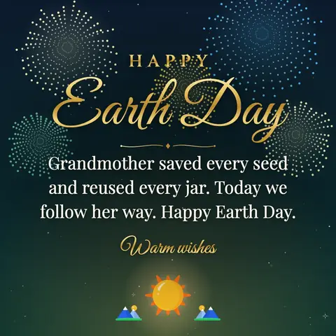 Earth Day wishes image: Grandmother saved every seed and reused every jar. Today we follow her way. Happy Earth Day.