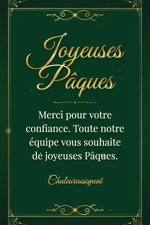 Easter wishes image: Merci pour votre confiance. Toute notre équipe vous souhaite de joyeuses Pâques.