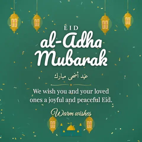 Eid al-Adha wishes image: We wish you and your loved ones a joyful and peaceful Eid.