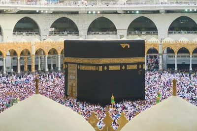 The Kaaba in Mecca surrounded by a sea of pilgrims
