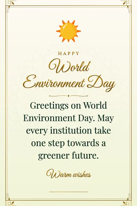 World Environment Day wishes image: Greetings on World Environment Day. May every institution take one step towards a greener future.