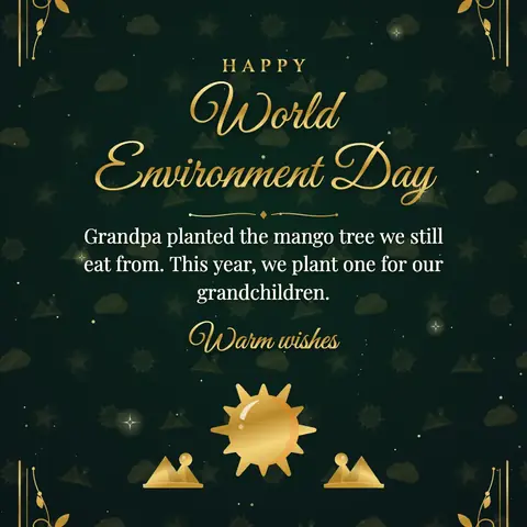 World Environment Day wishes image: Grandpa planted the mango tree we still eat from. This year, we plant one for our grandchildren.