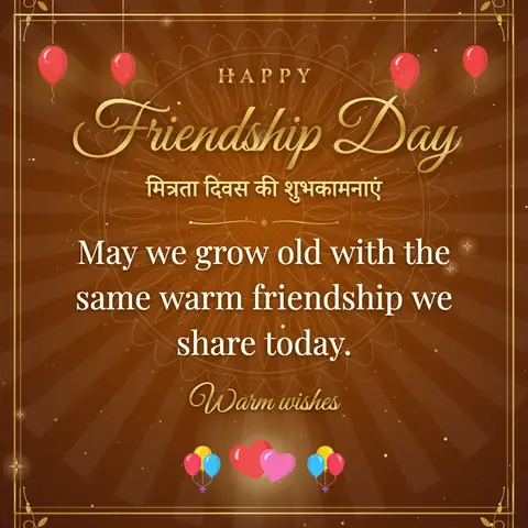 Friendship Day wishes image: May we grow old with the same warm friendship we share today.