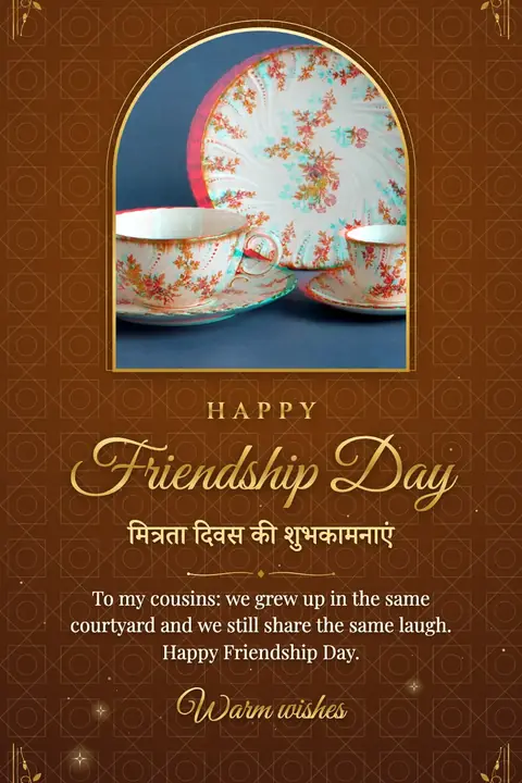 Friendship Day wishes image: To my cousins: we grew up in the same courtyard and we still share the same laugh. Happy Friendship Day.