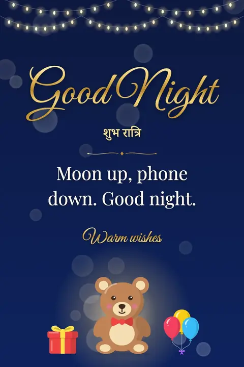 Good Night wishes image: Moon up, phone down. Good night.