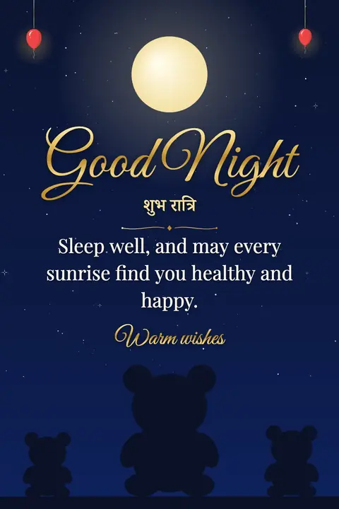 Good Night wishes image: Sleep well, and may every sunrise find you healthy and happy.