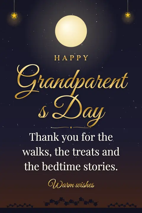 Grandparents Day wishes image: Thank you for the walks, the treats and the bedtime stories.