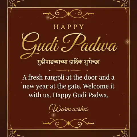Gudi Padwa wishes image: A fresh rangoli at the door and a new year at the gate. Welcome it with us. Happy Gudi Padwa.