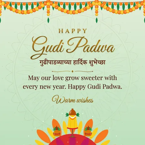 Gudi Padwa wishes image: May our love grow sweeter with every new year. Happy Gudi Padwa.