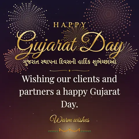 Gujarat Day wishes image: Wishing our clients and partners a happy Gujarat Day.
