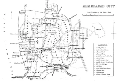 Old map of Ahmedabad city from 1855